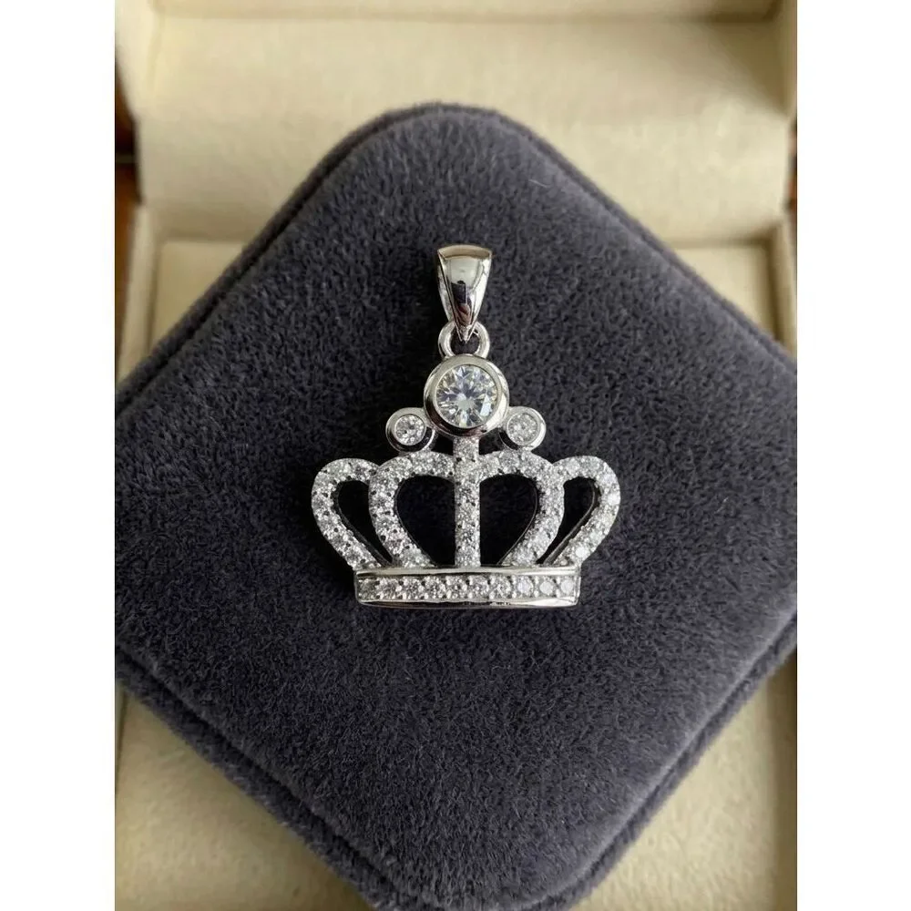 0.39CT Moissanite Crown Pendant Necklace - 925 Sterling Silver Royal Charm New